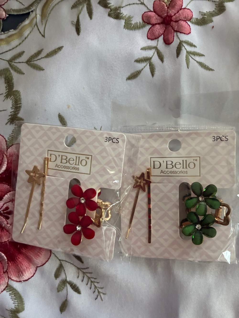D'Bello Floral Hair Clip Set - Red & Green